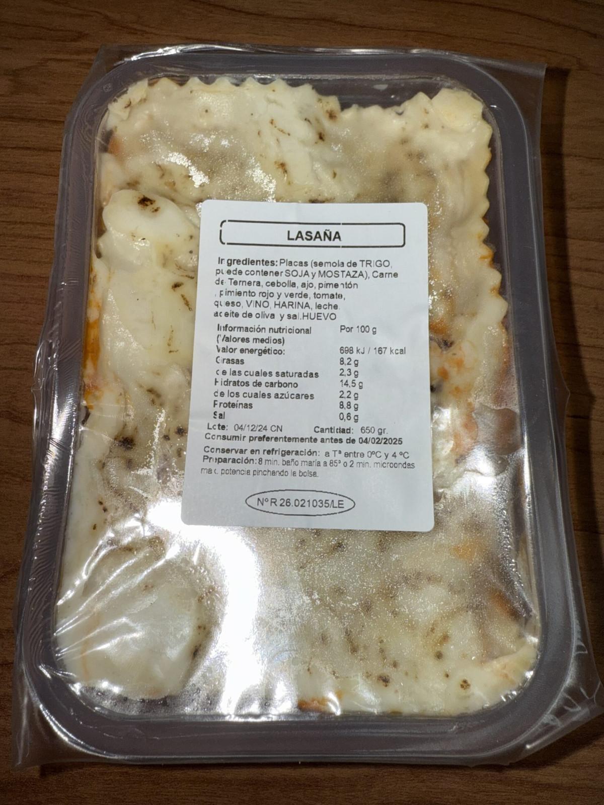 Lasaña de Ternera Ecológica con Verduras