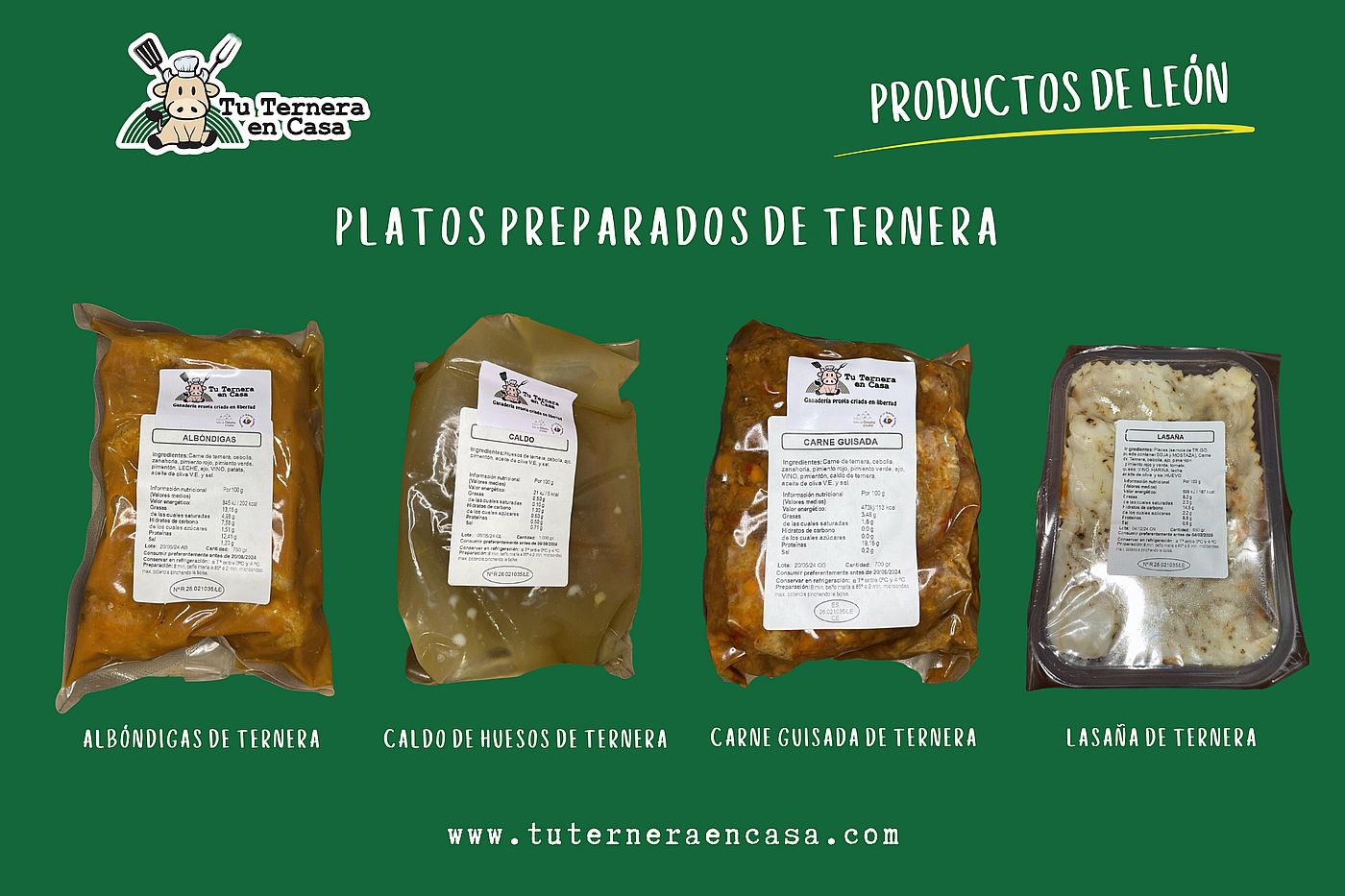 Platos preparados de ternera listos para calentar